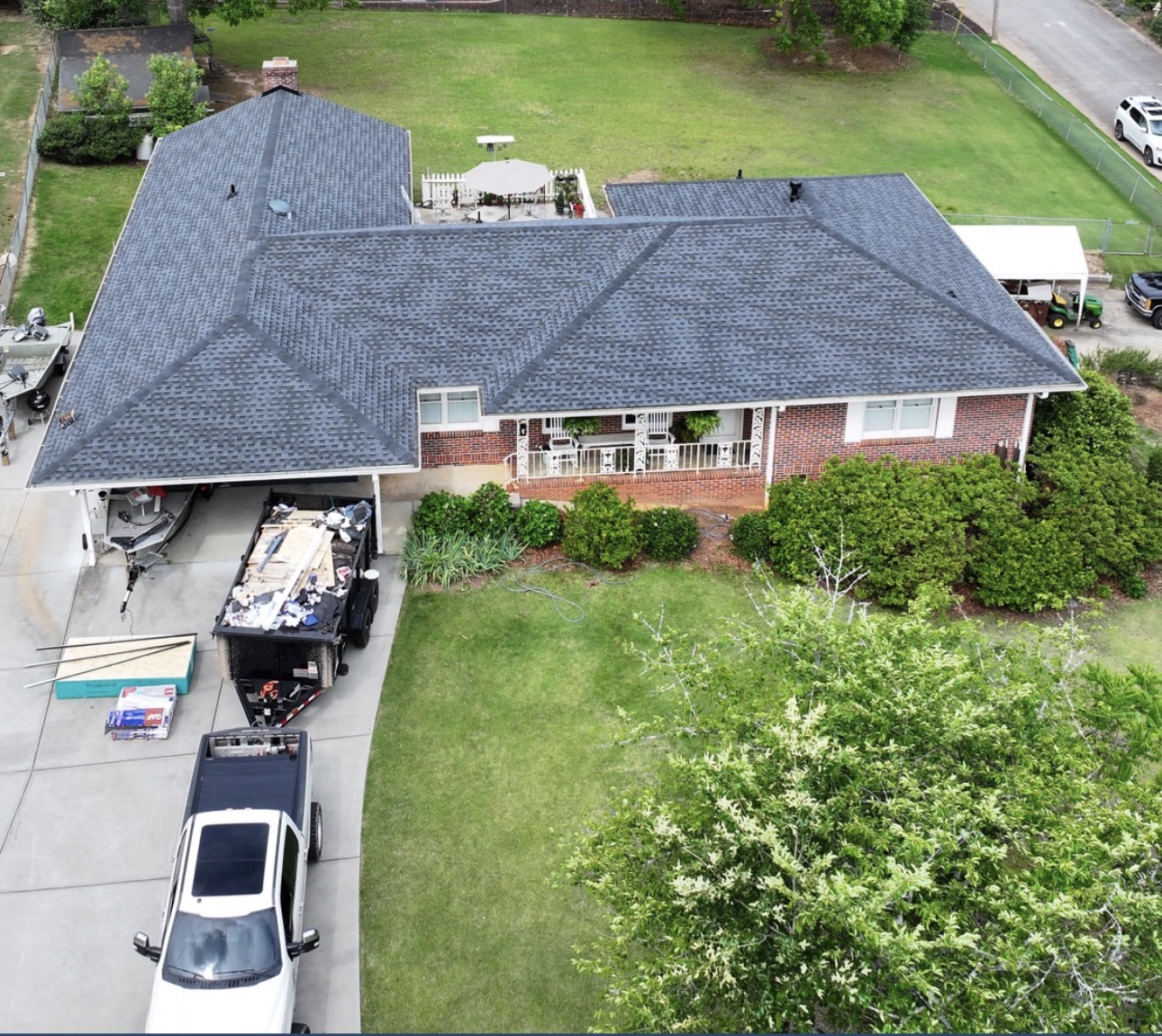 Aerial drone view completed roof