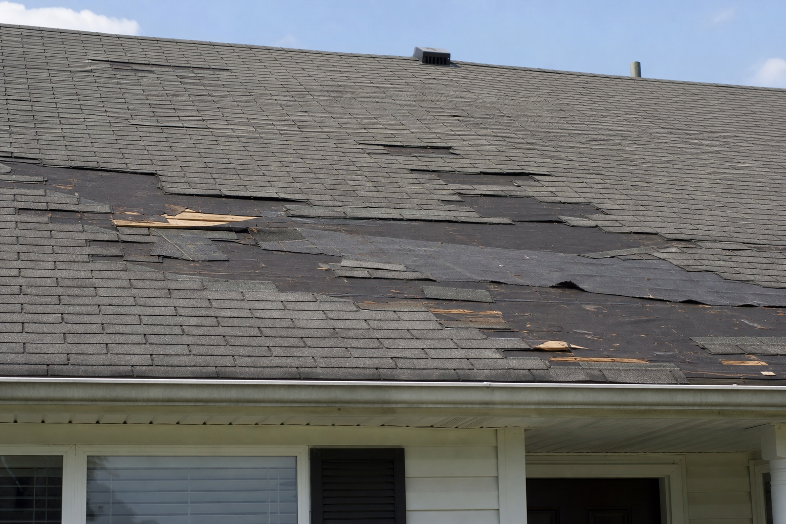 Missing shingles on a residential roof